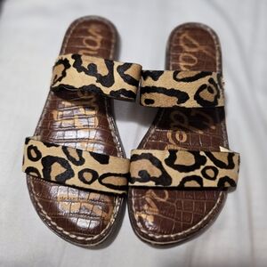 Sam Edelman Gala Double Strap Slide Sandal Leopard Brahma Hair Sz 4